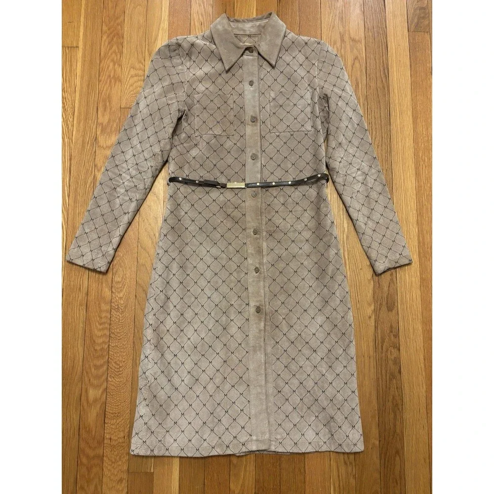 Wilsons Leather Maxima Vintage Monogram Suede Dress Trenchcoat Belted Brown S - Picture 1 of 16
